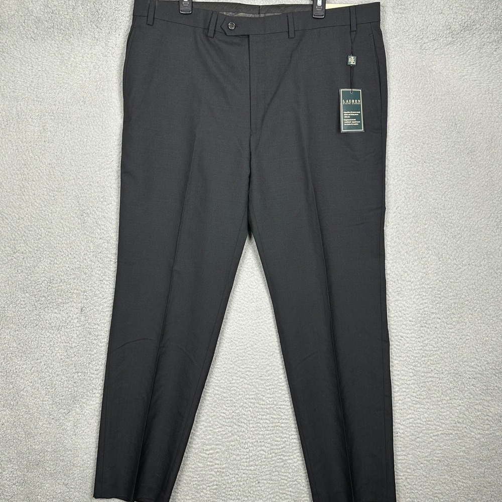 NEW Lauren Ralph Lauren Pants Mens 40X32 Dress Black Wool Flat Front Straight